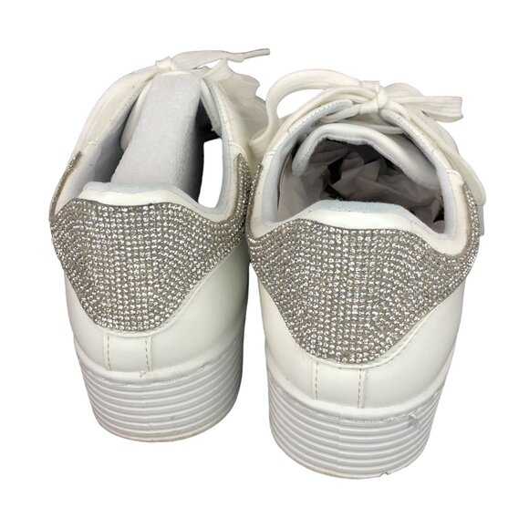 Qupid Womens Size 8 White & Silver Rhinestones Platform Sneakers - Picture 3 of 14